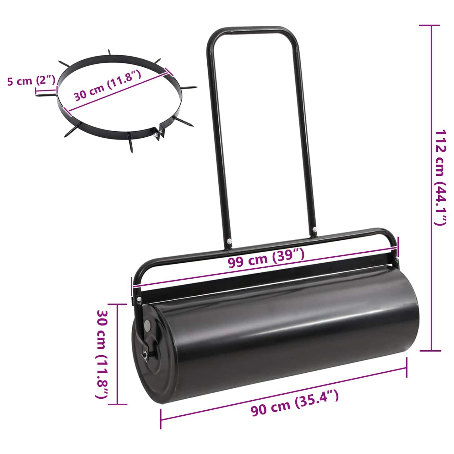 Garden Lawn Roller Pull with Aerator Clamps Ø 30 x 90 cm Steel