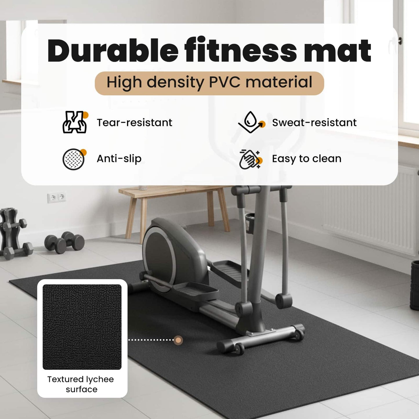Sport Protection Mat Black 180 x 75 x 0.6 cm High-density PVC