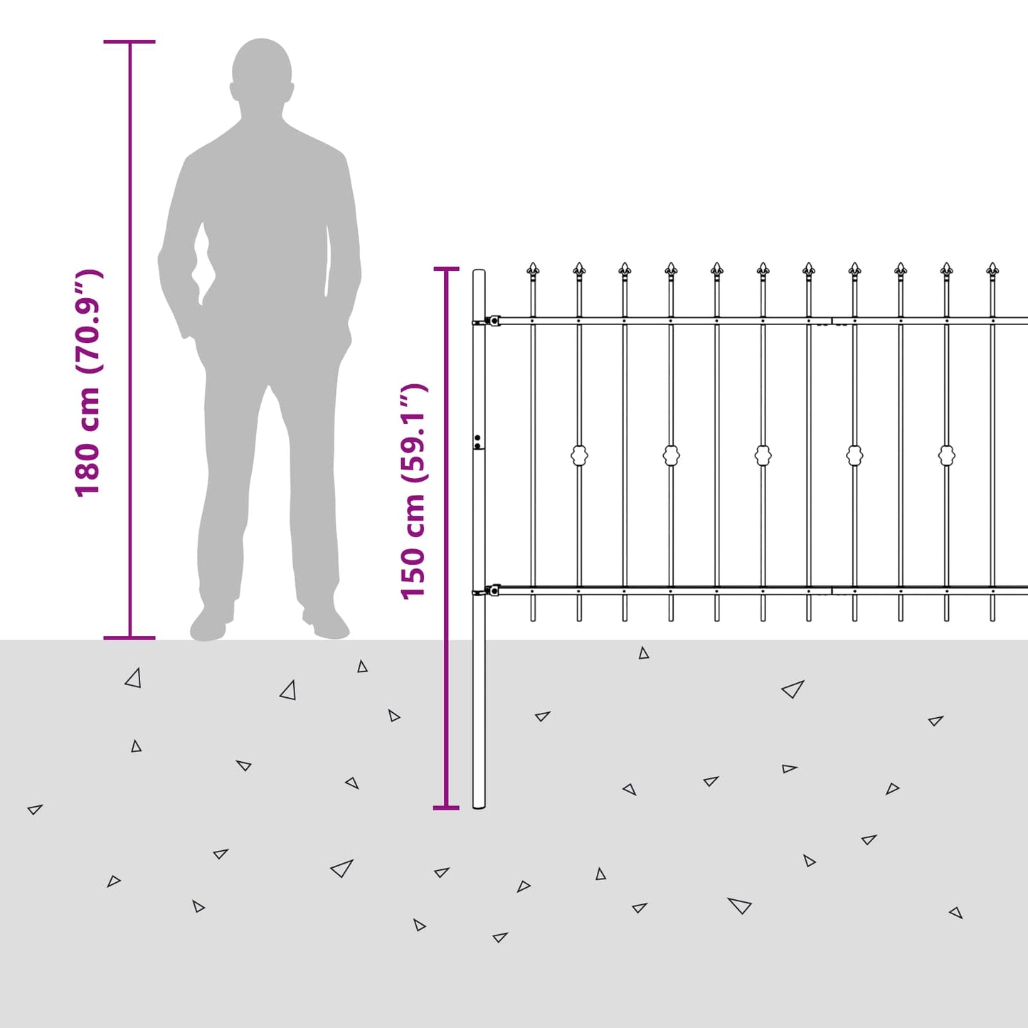 Spike Fence Asten Black 200 x 150 cm Powder-Coated Steel