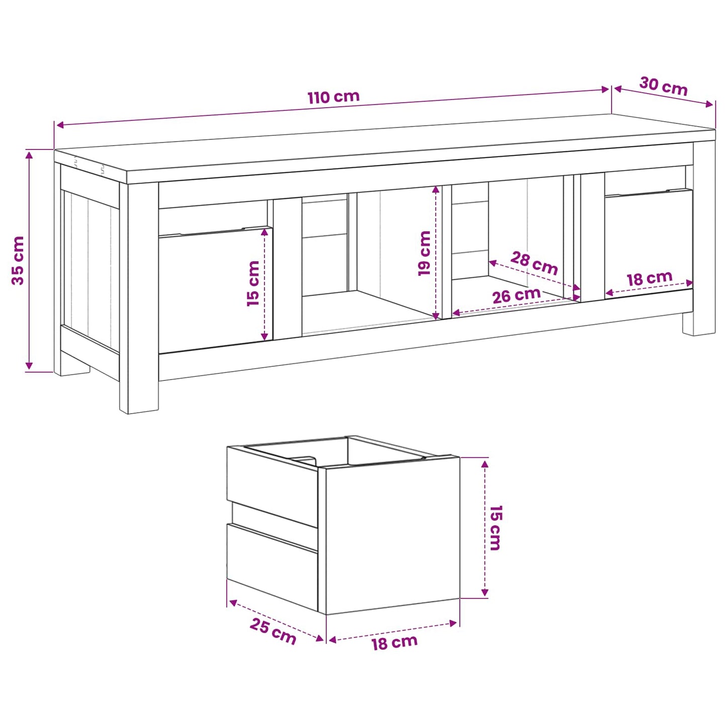 TV Cabinet 110 x 30 x 35 cm Natural Solid Teak Wood