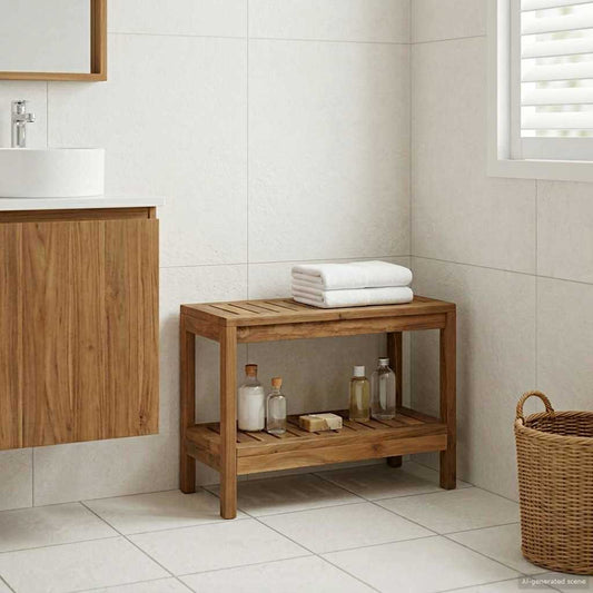Bathroom Side Table Natural 60 x 30 x 45 cm Solid Teak Wood