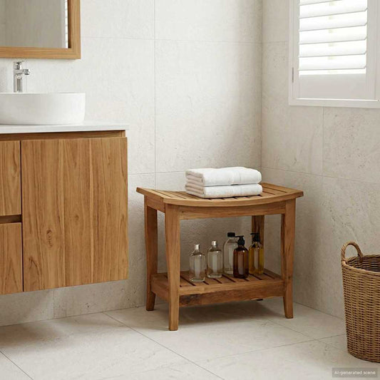 Bathroom Side Table Natural 50 x 35 x 45 cm Solid Teak Wood