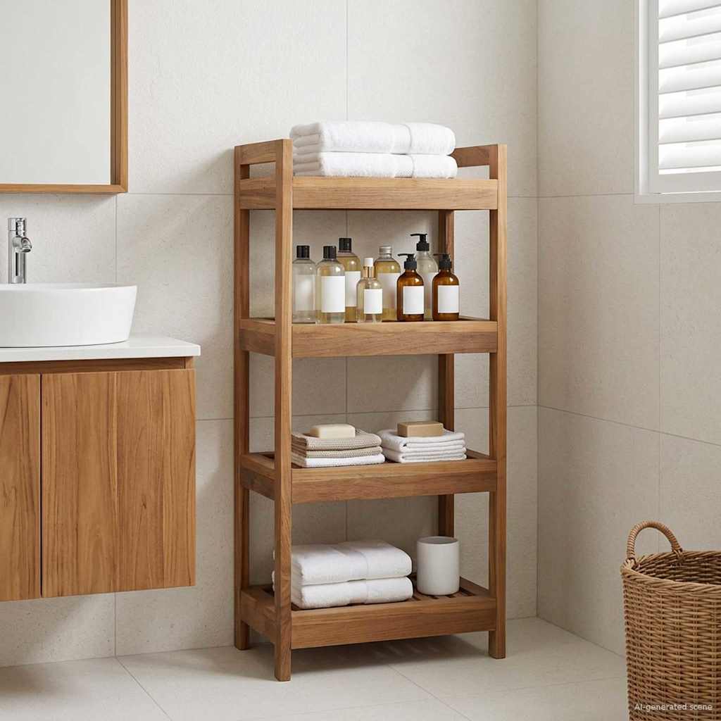 Bathroom Shelf Natural 45 x 30 x 97 cm Solid Teak Wood