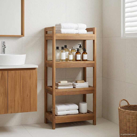 Bathroom Shelf Natural 45 x 30 x 97 cm Solid Teak Wood
