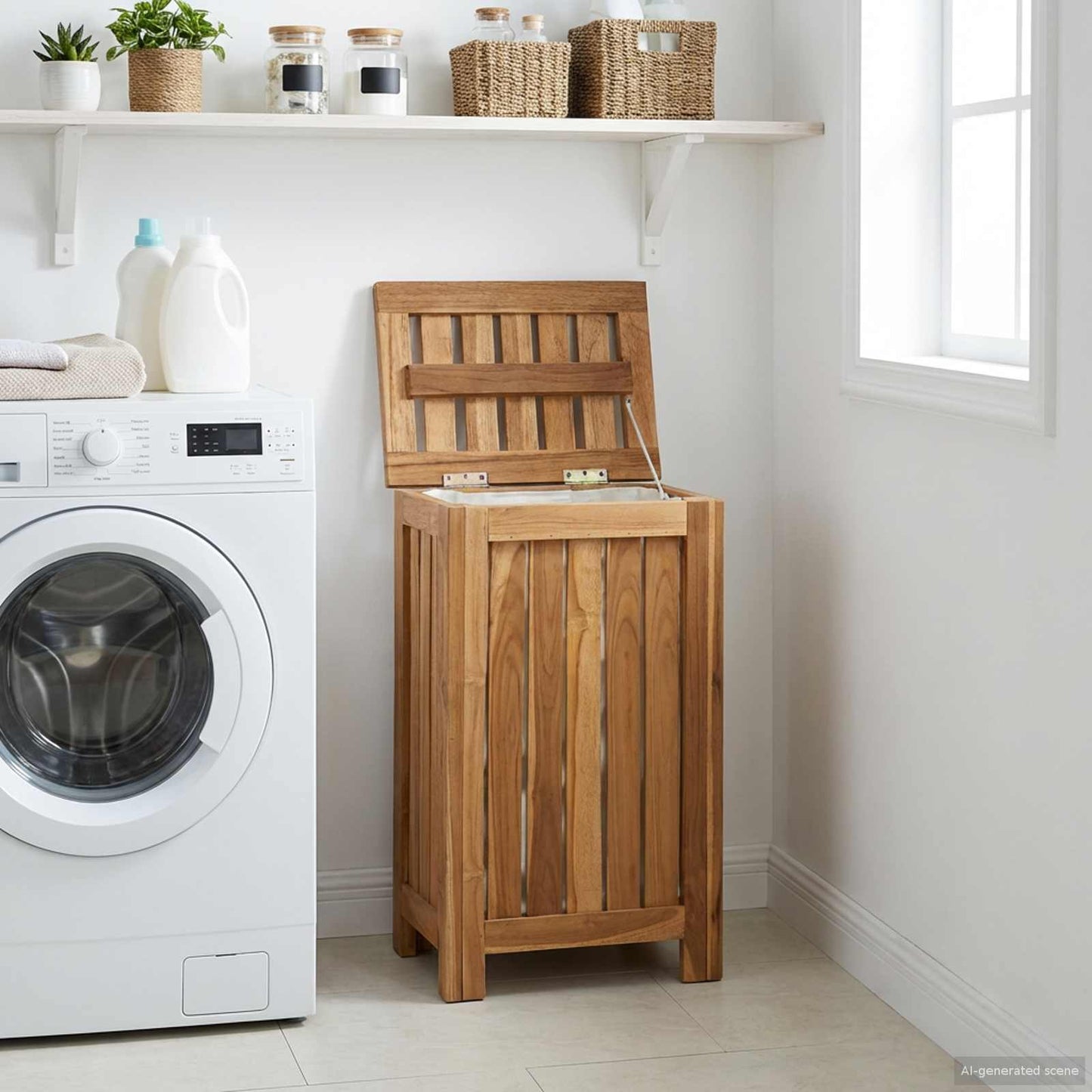 Laundry Basket Natural Solid Teak Wood