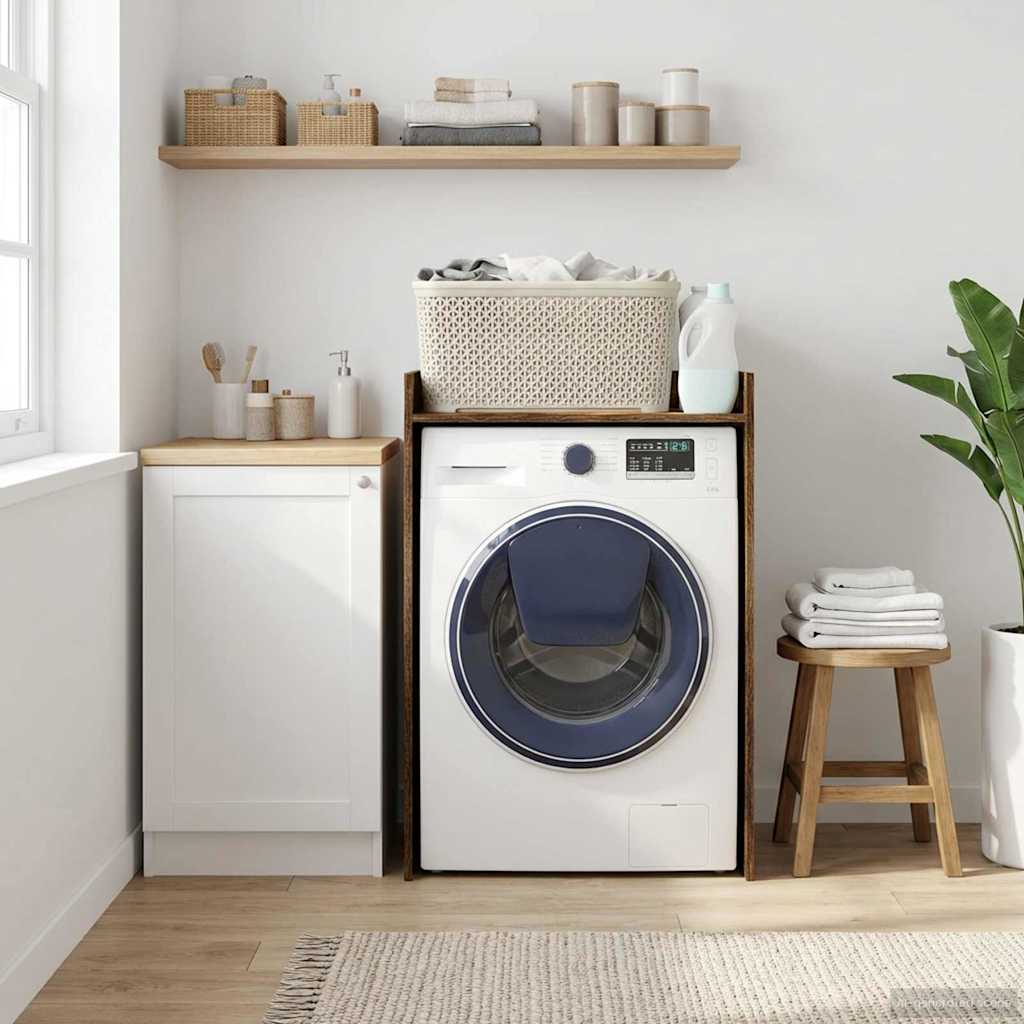 Wash Machine Cabinet with Storage Smoked Oak 67.5 x 48 x 97 cm