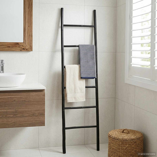 Blanket Ladder Black 50 x 190 cm Bamboo