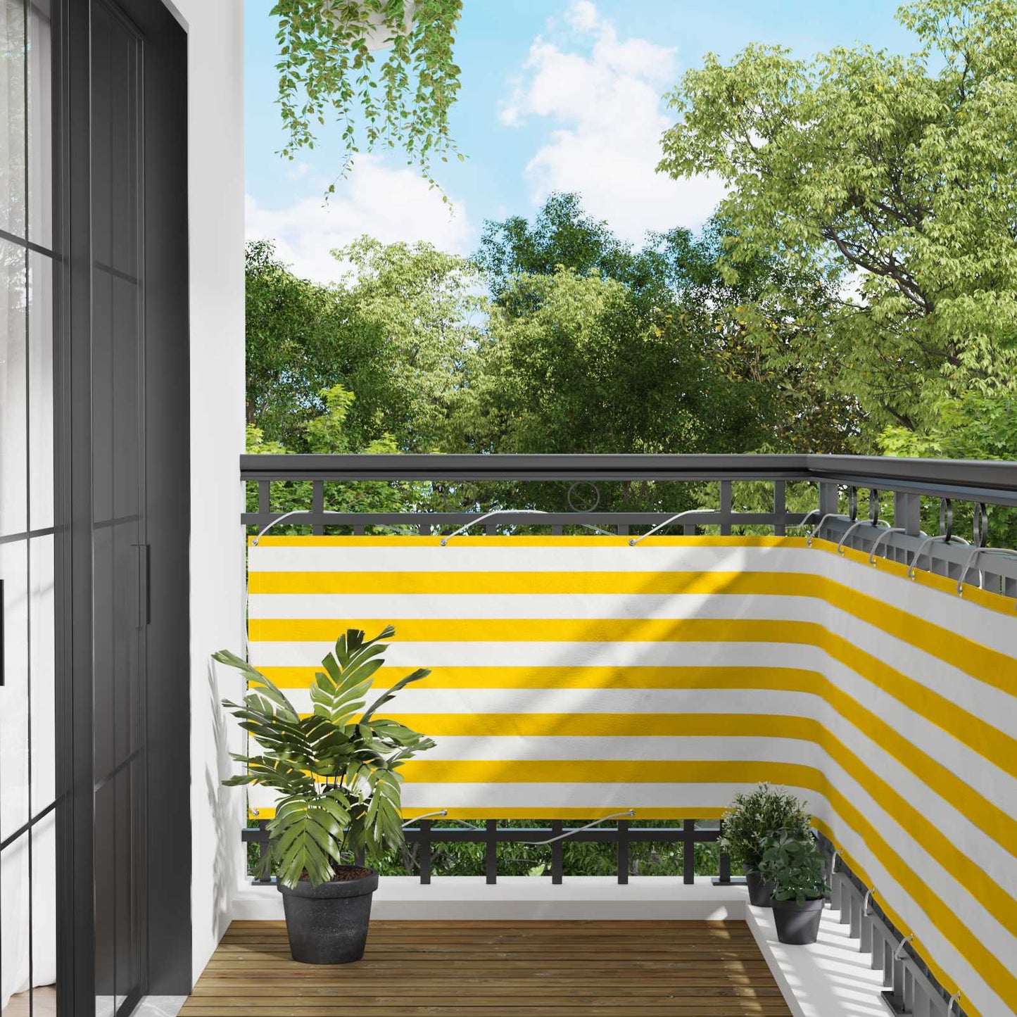 Balcony Screen Yellow and White 75 x 200 cm