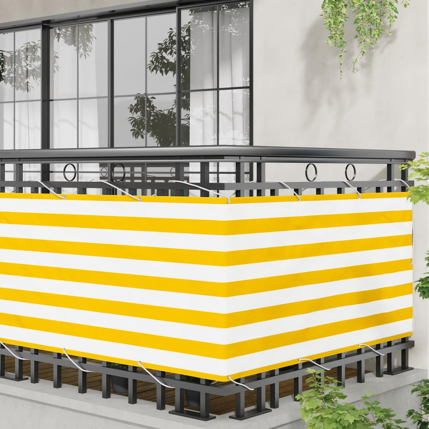 Balcony Screen Yellow and White 75 x 200 cm