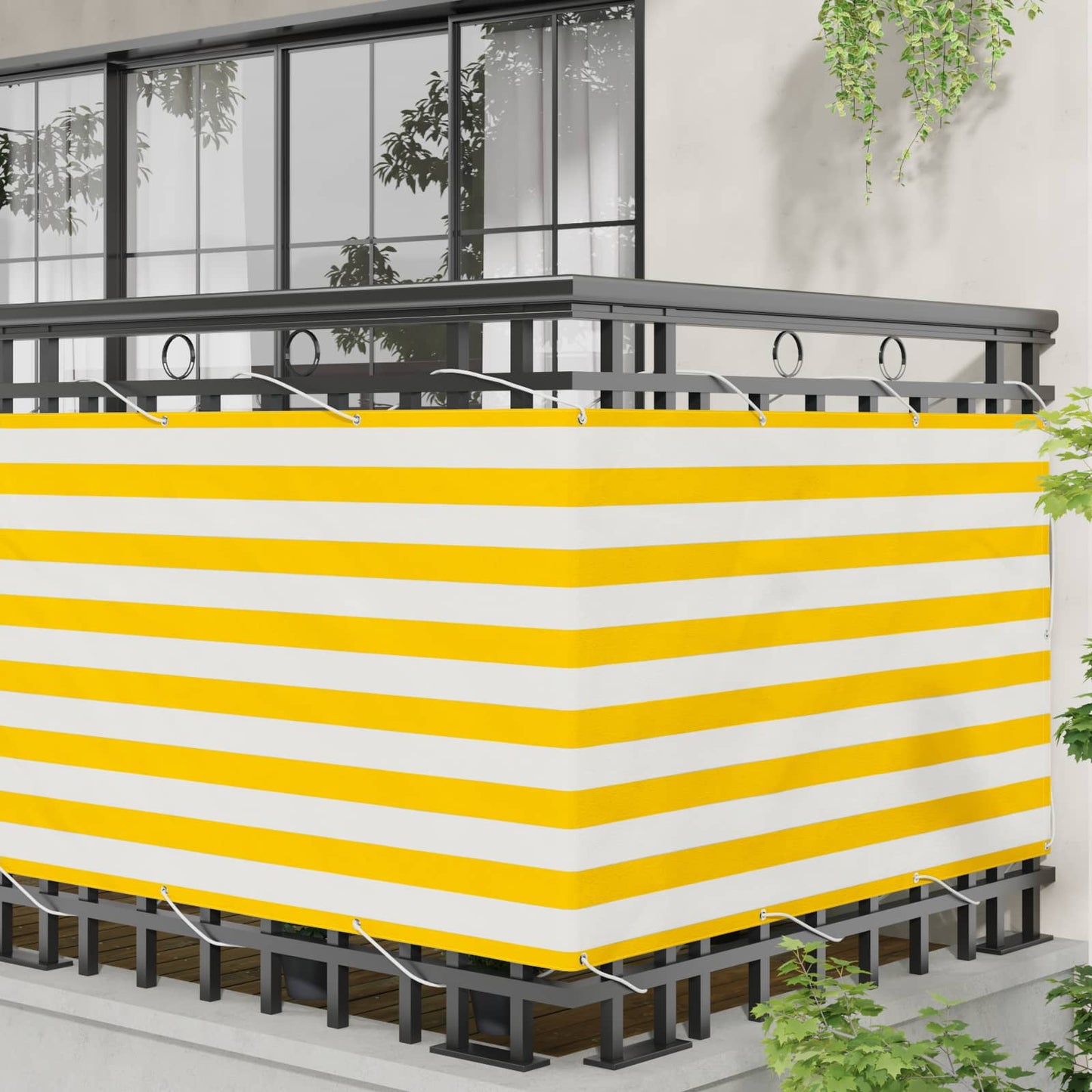 Balcony Screen Yellow and White 100 x 700 cm Oxford Fabric