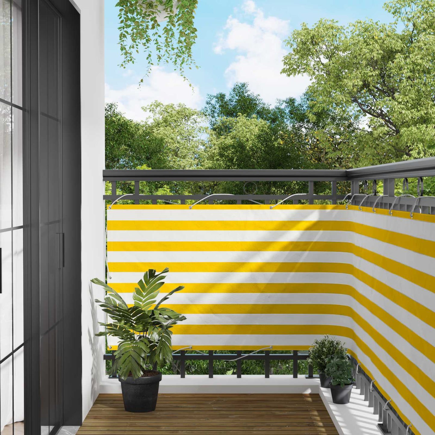 Balcony Screen Yellow and White 100 x 800 cm Oxford Fabric