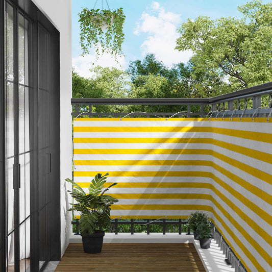 Balcony Screen Yellow and White 110 x 600 cm Oxford Fabric