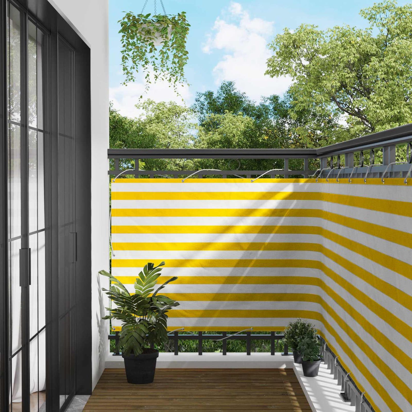 Balcony Screen Yellow and White 110 x 800 cm Oxford Fabric