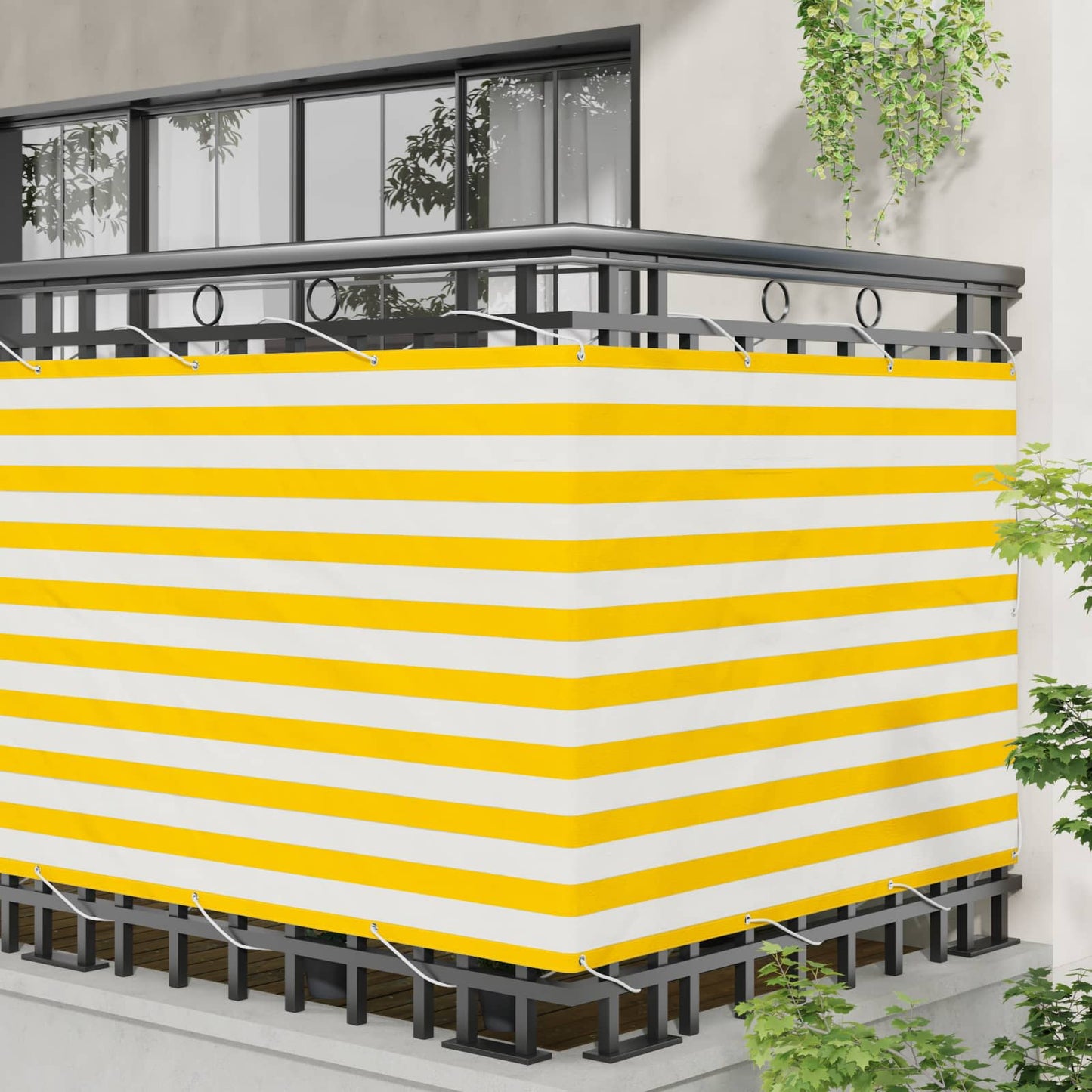 Balcony Screen Yellow and White 110 x 1000 cm Oxford Fabric
