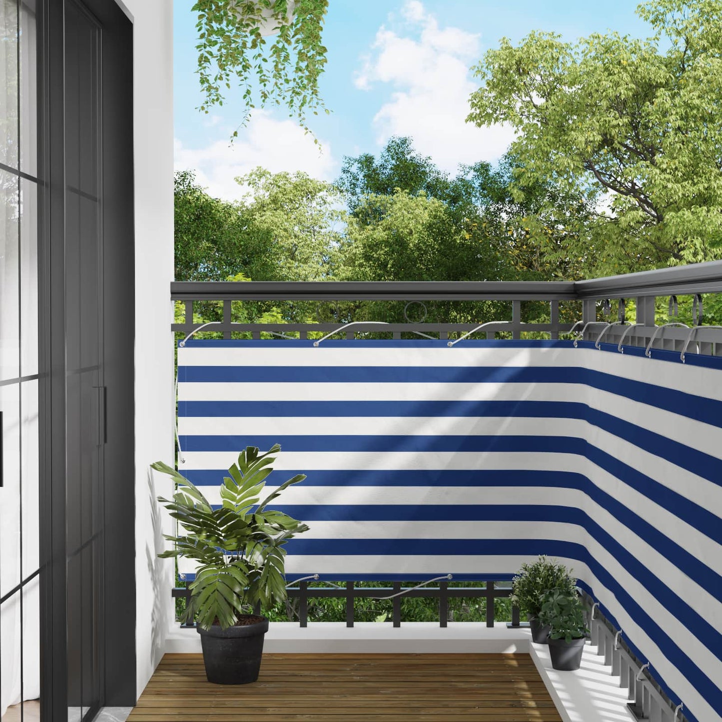 Balcony Screen Blue and White 90 x 200 cm PU coated oxford alu