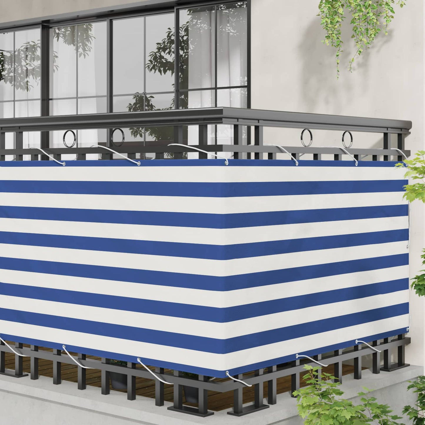 Balcony Screen Blue and White 100 x 600 cm Oxford Fabric