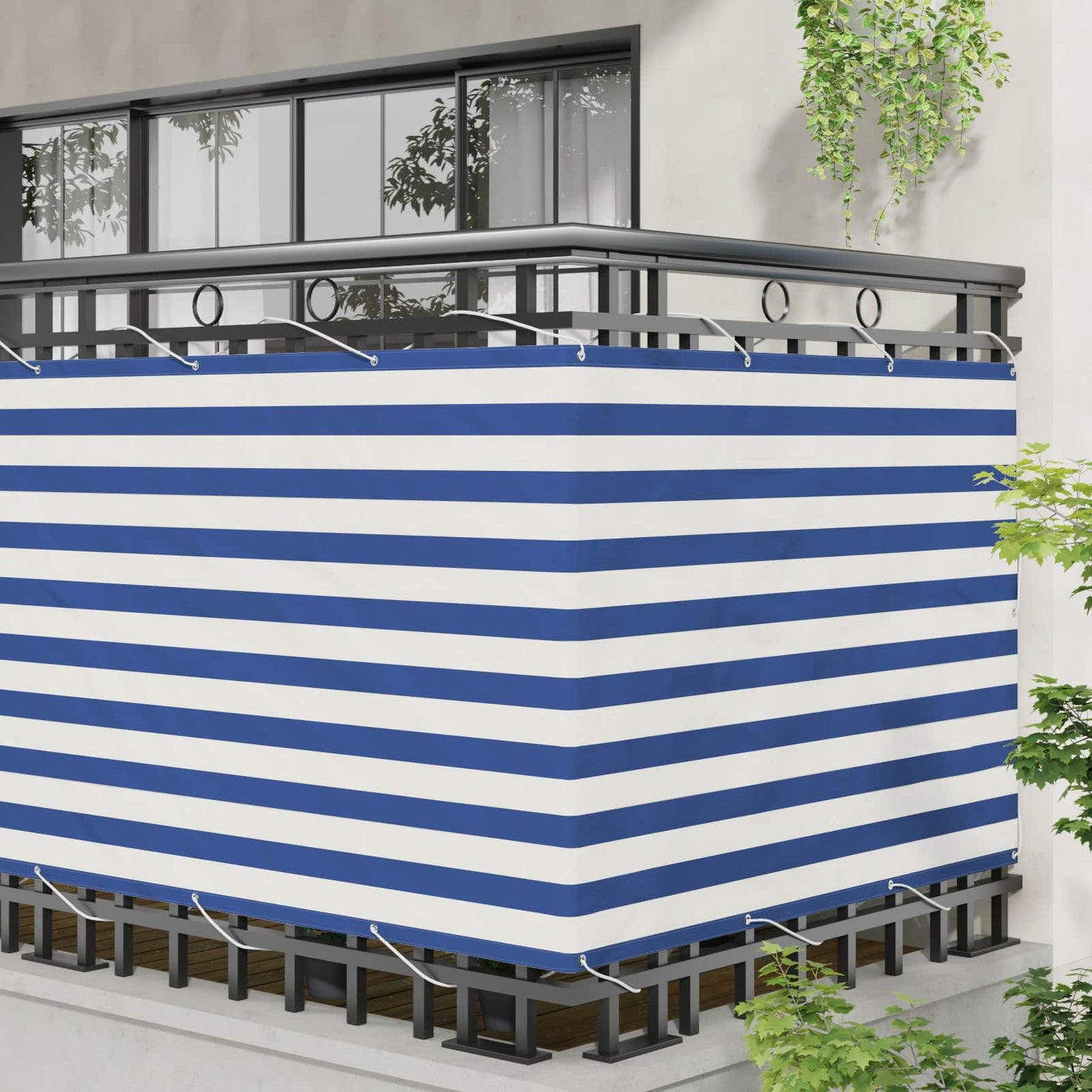Balcony Screen Blue and White 110 x 300 cm Oxford Fabric