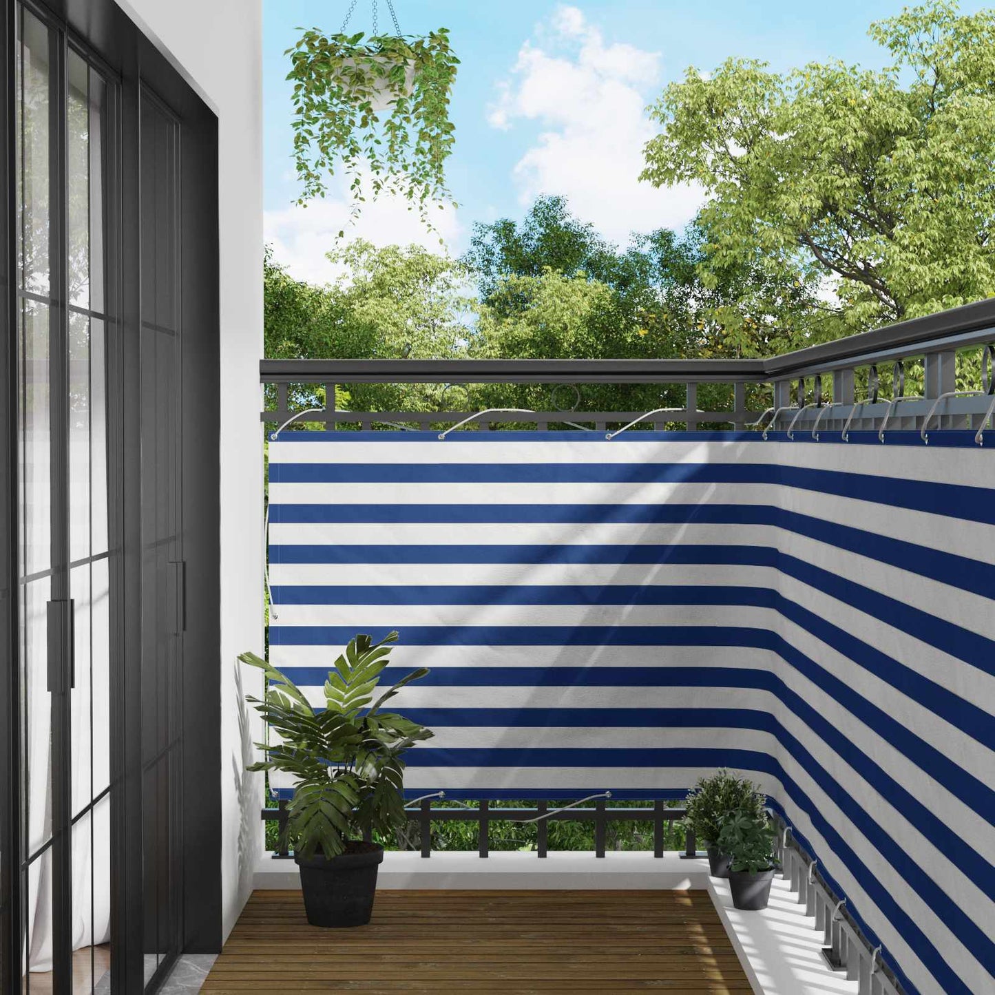 Balcony Screen Blue and White 110 x 400 cm Oxford Fabric