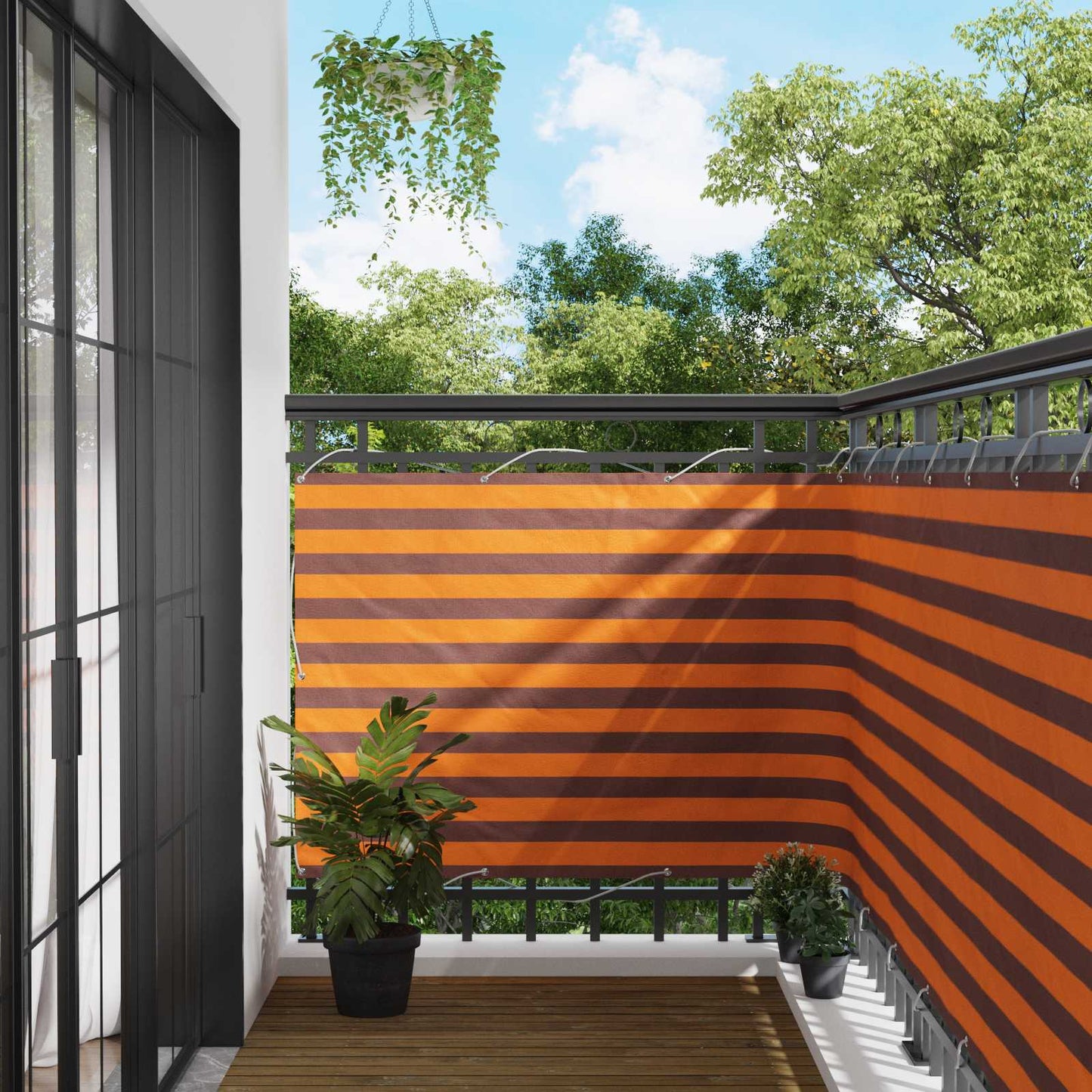 Balcony Screen Orange and Brown 110 x 800 cm Oxford Fabric