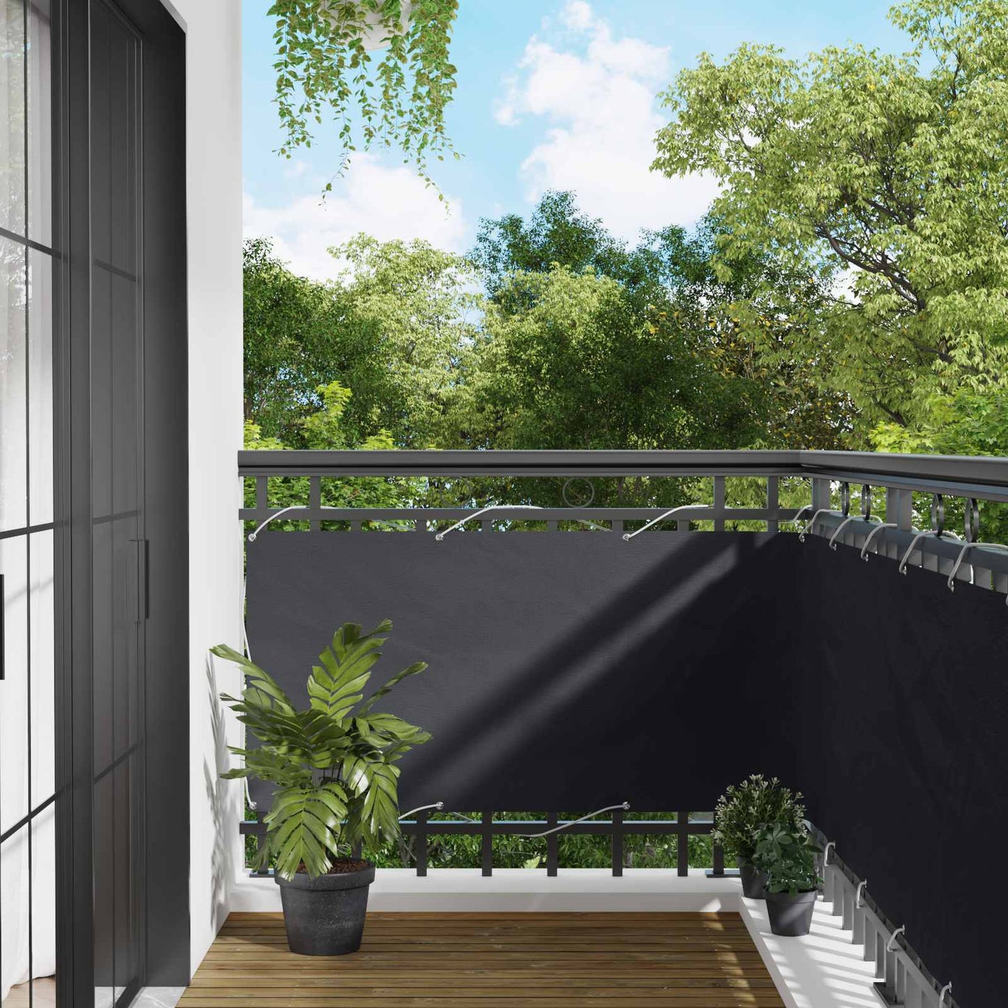Balcony Screen 75 x 200 cm Oxford Fabric Rectangular Black