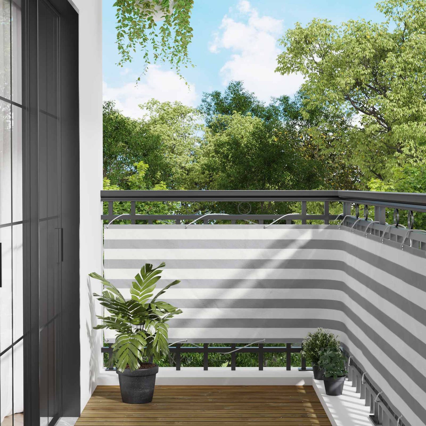 Balcony Screen Light Grey and White 75 x 500 cm