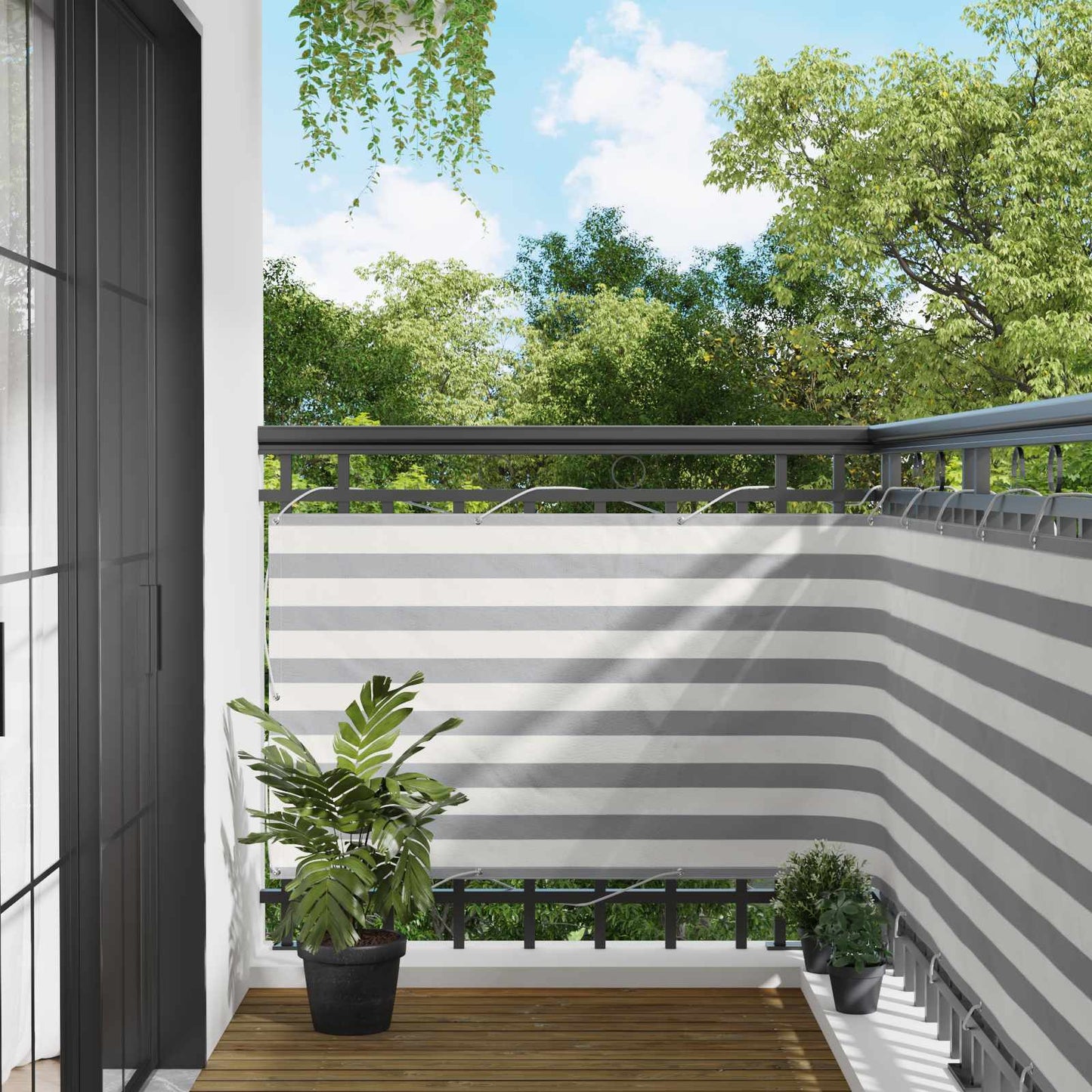 Balcony Screen Light Grey and White 100 x 300 cm Oxford Fabric