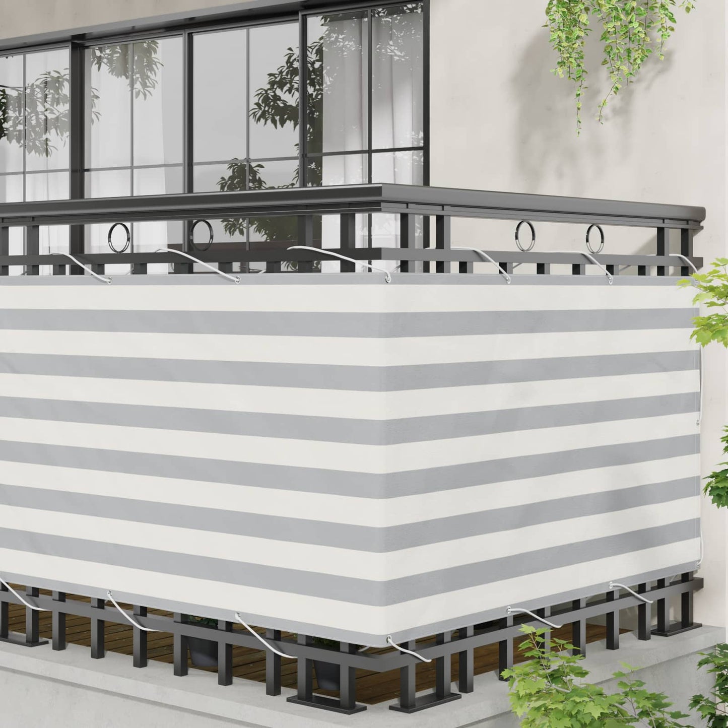 Balcony Screen Light Grey and White 100 x 400 cm Oxford Fabric