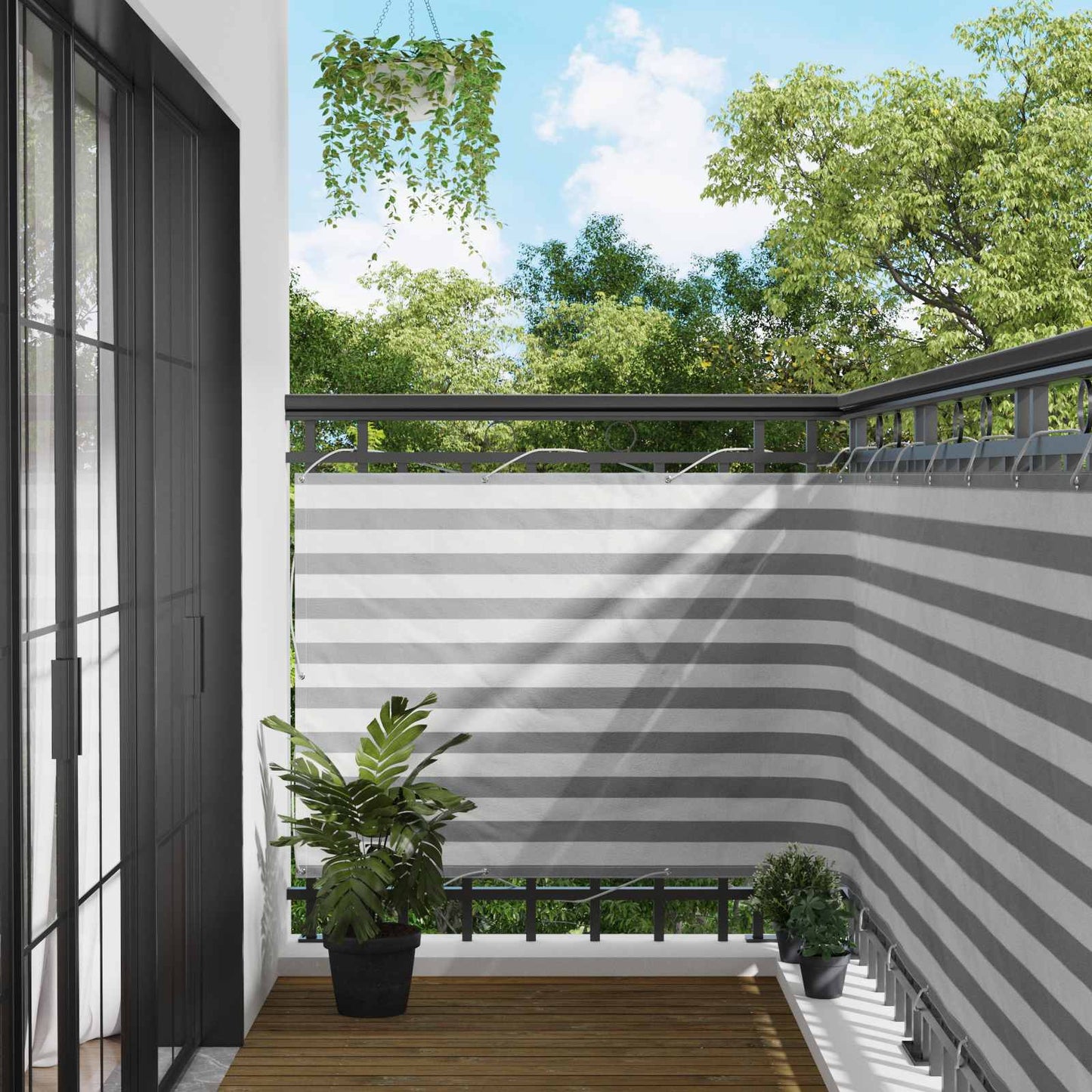 Balcony Screen Light Grey and White 110 x 300 cm Oxford Fabric