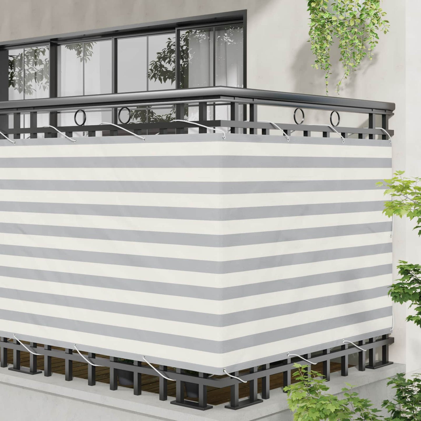 Balcony Screen Light Grey and White 120 x 800 cm