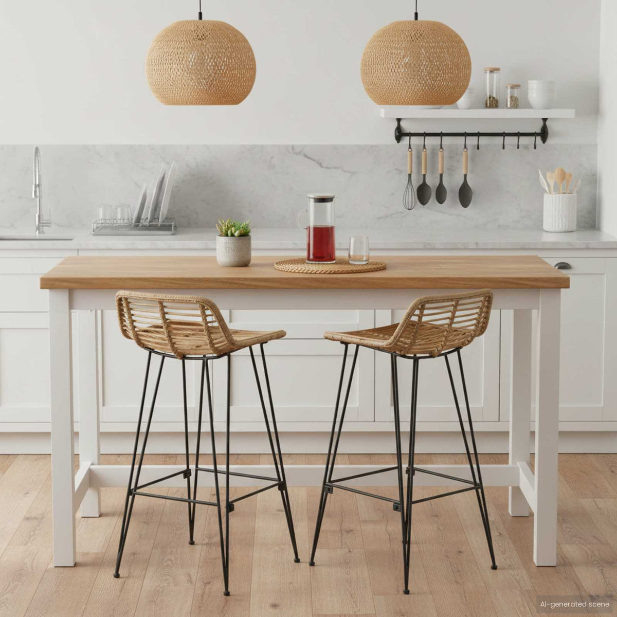 Bar Stool 2 pcs Natural 44 x 45 x 76 cm Rattan and Steel