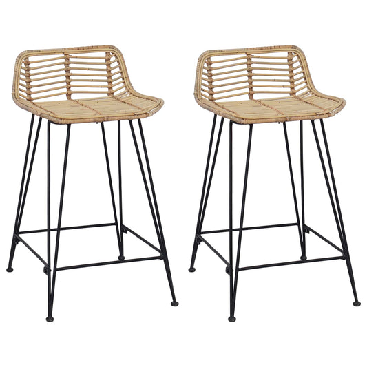 Bar Stool 2 pcs Natural 44 x 45 x 76 cm Rattan and Steel
