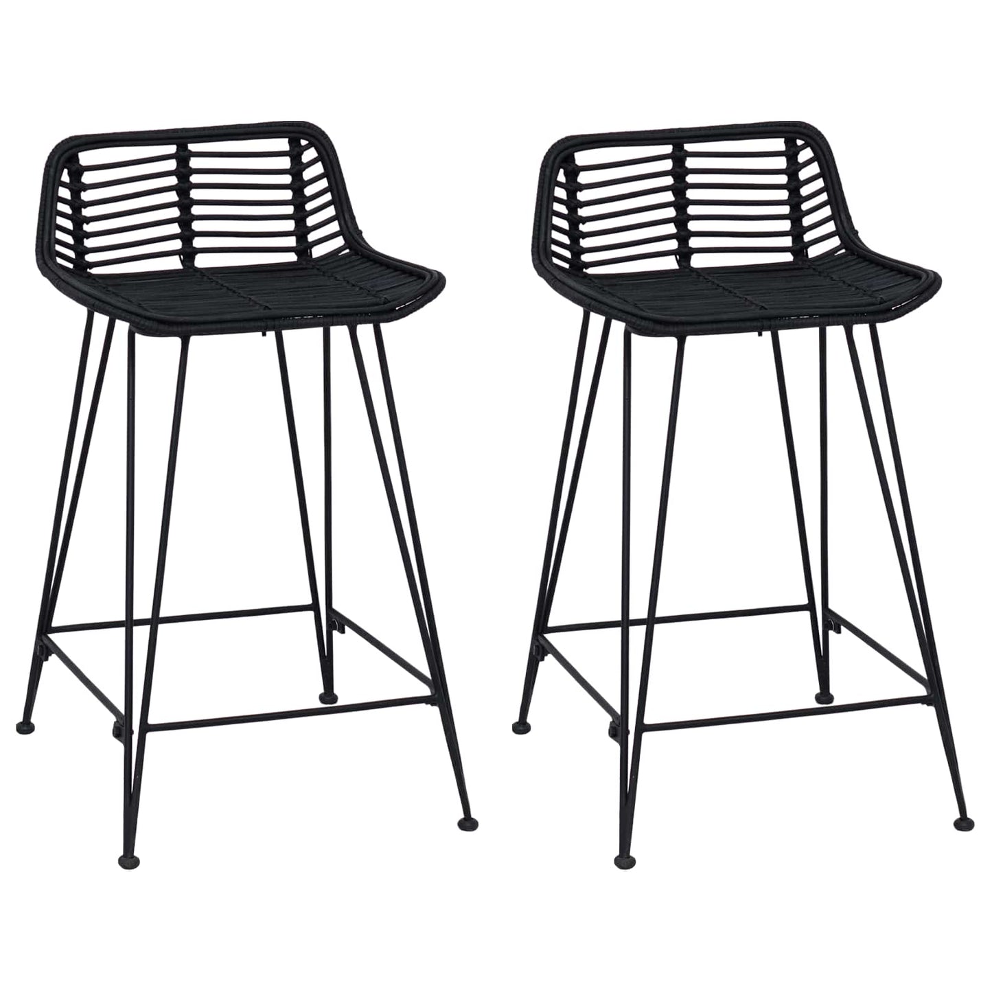 Bar Stool 2 pcs Black 44 x 45 x 76 cm Rattan and Steel