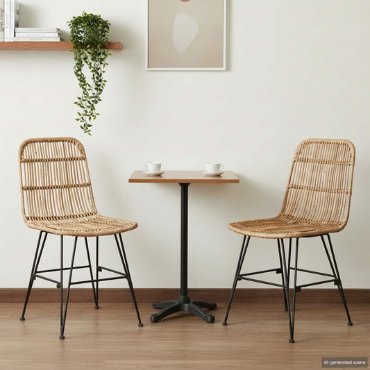 Dinning Chair 2 pcs Rattan and Steel Natural 41 x 55 x 85 cm
