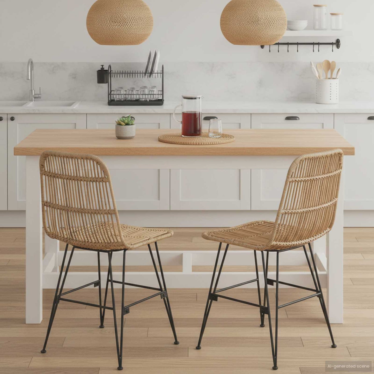 Dinning Chair 2 pcs Natural 41 x 55 x 85 cm Rattan and Steel