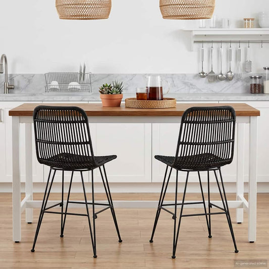 Dinning Chair 2 pcs Rattan and Steel Black 41 x 55 x 85 cm