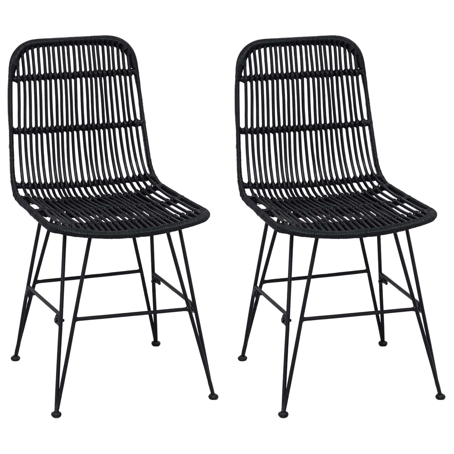 Dinning Chair 2 pcs Black 41 x 55 x 85 cm Rattan and Steel