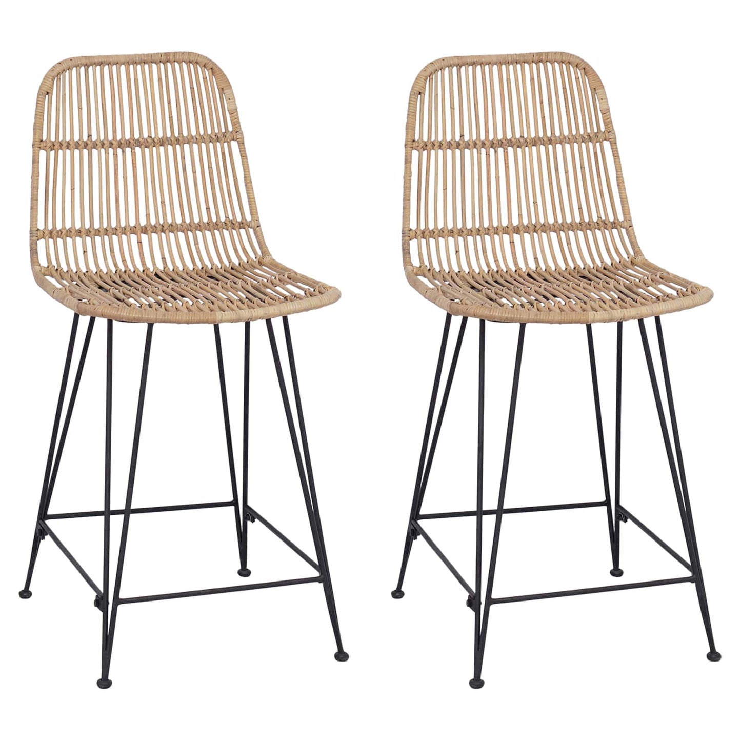 Bar Stool 2 pcs Natural 44 x 54 x 96 cm Rattan and Steel
