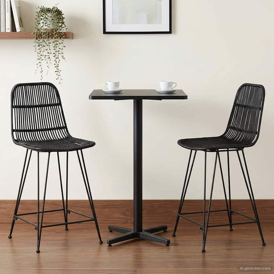Bar Stool 2 pcs Black 44 x 54 x 96 cm Rattan and Steel