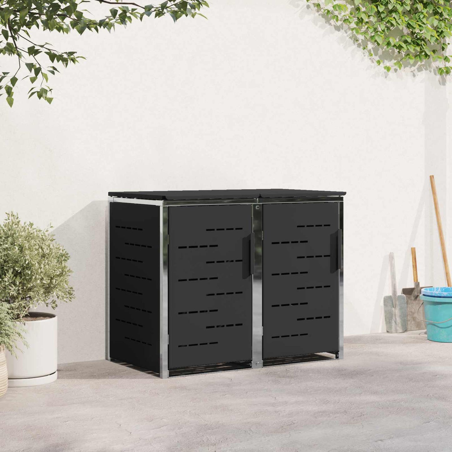 Wheelie Bin Storage Black 138 x 77.5 x 112.5 cm Stainless Steel