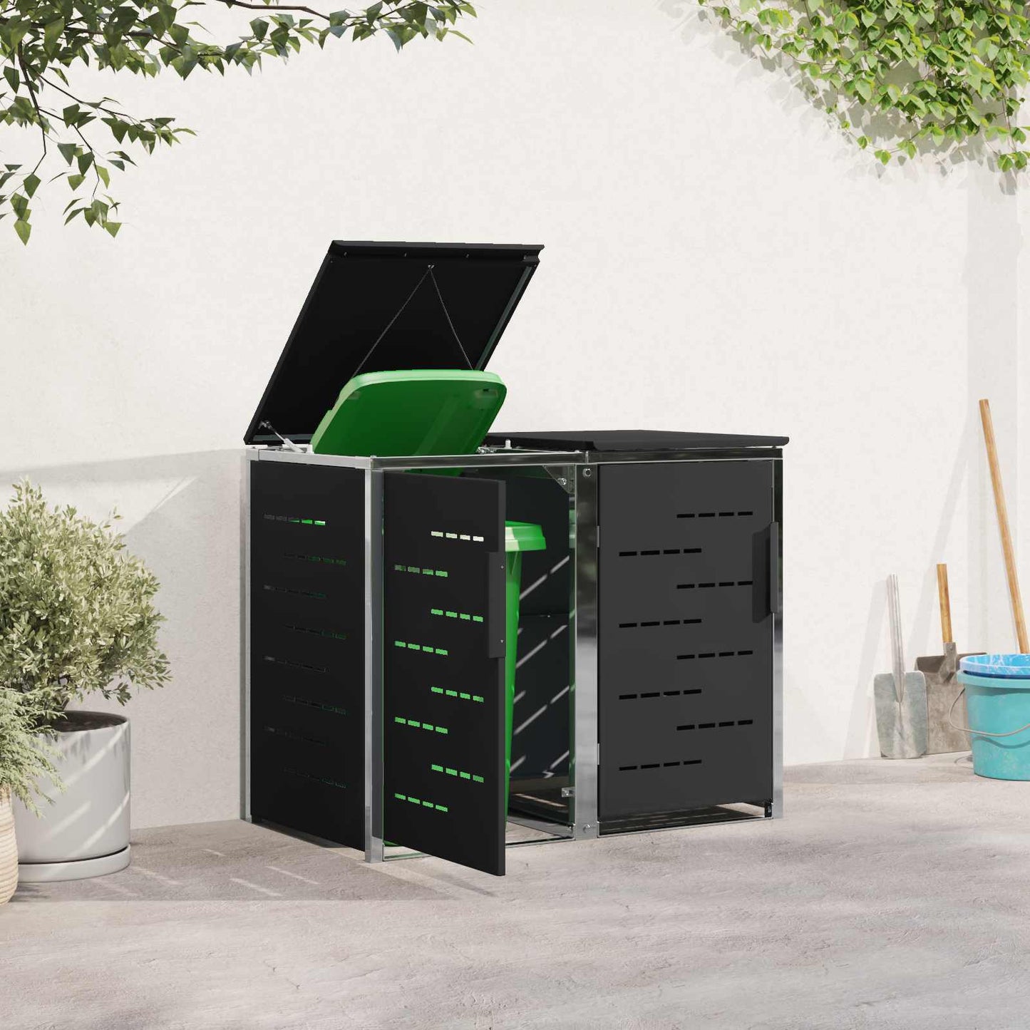 Wheelie Bin Storage Black 138 x 77.5 x 112.5 cm Stainless Steel