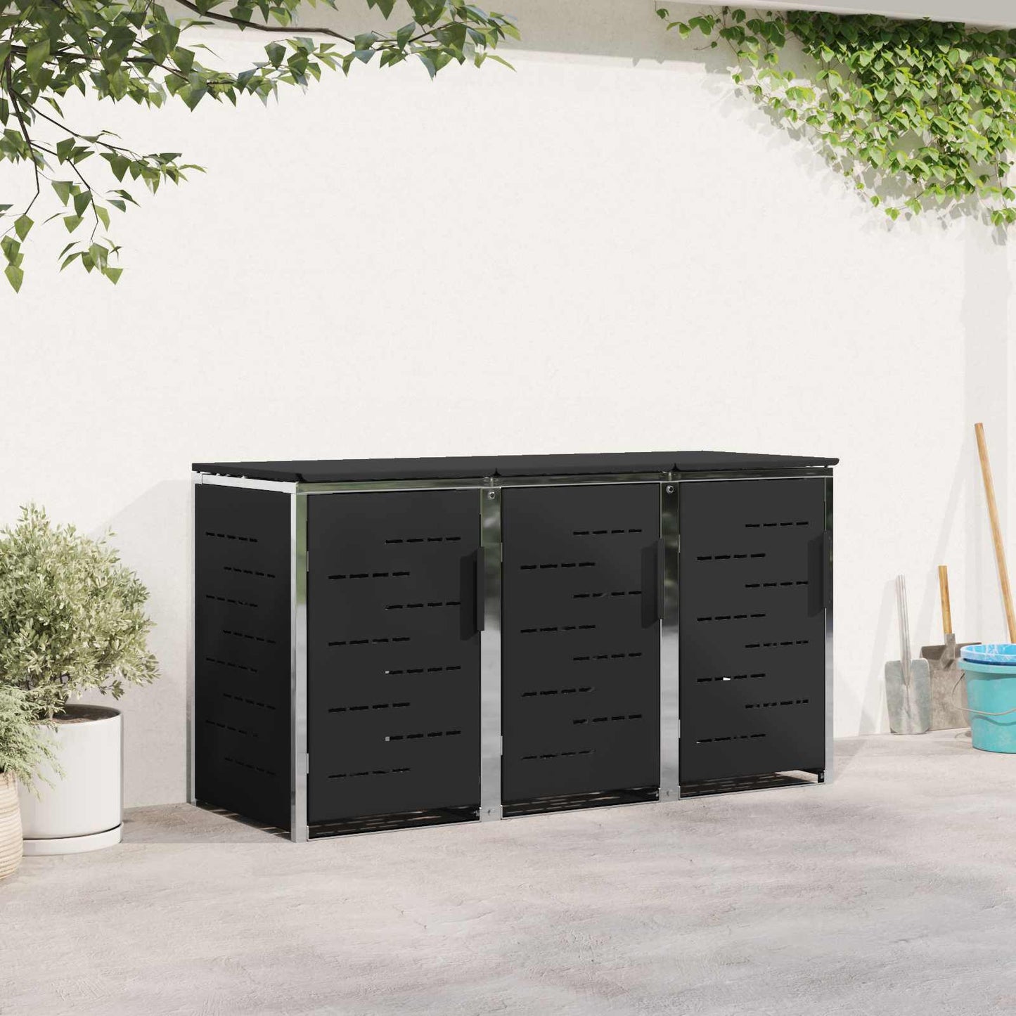 Wheelie Bin Storage Black 207 x 77.5 x 112.5 cm Stainless Steel