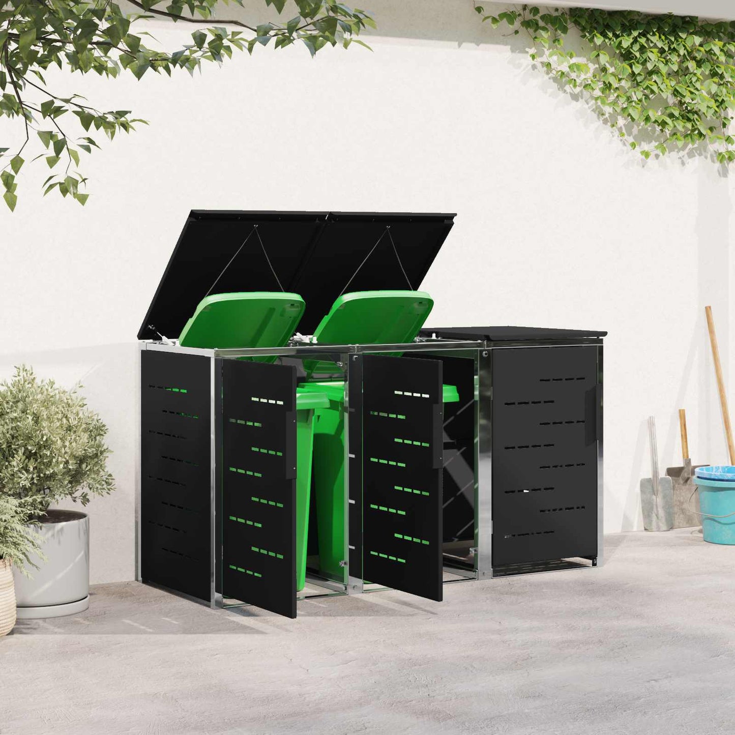 Wheelie Bin Storage Black 207 x 77.5 x 112.5 cm Stainless Steel