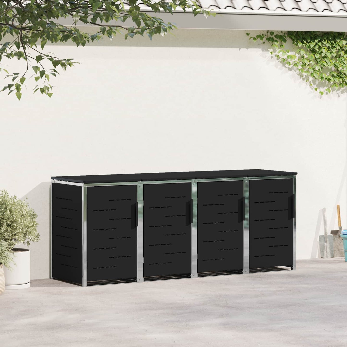 Wheelie Bin Storage Black 276 x 77.5 x 112.5 cm Stainless Steel