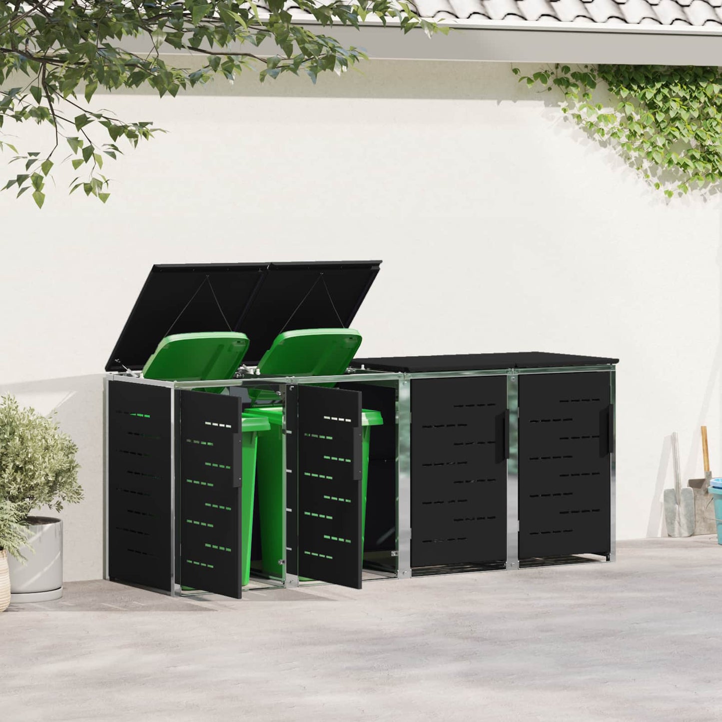 Wheelie Bin Storage Black 276 x 77.5 x 112.5 cm Stainless Steel