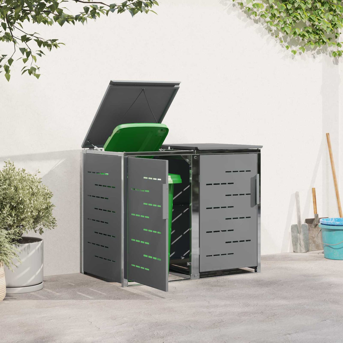 Wheelie Bin Storage Grey 138 x 77.5 x 112.5 cm Stainless Steel
