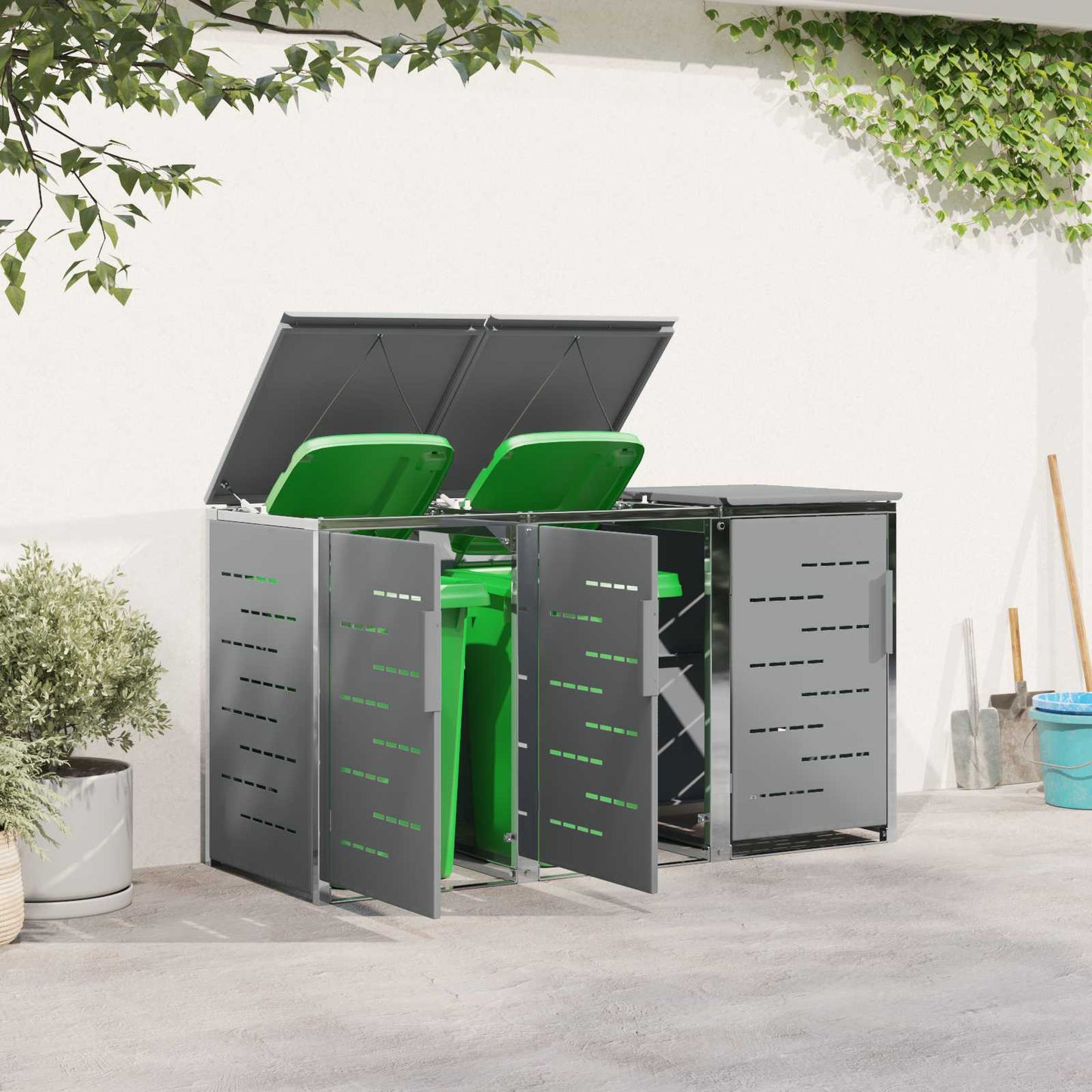 Wheelie Bin Storage Stainless Steel Grey