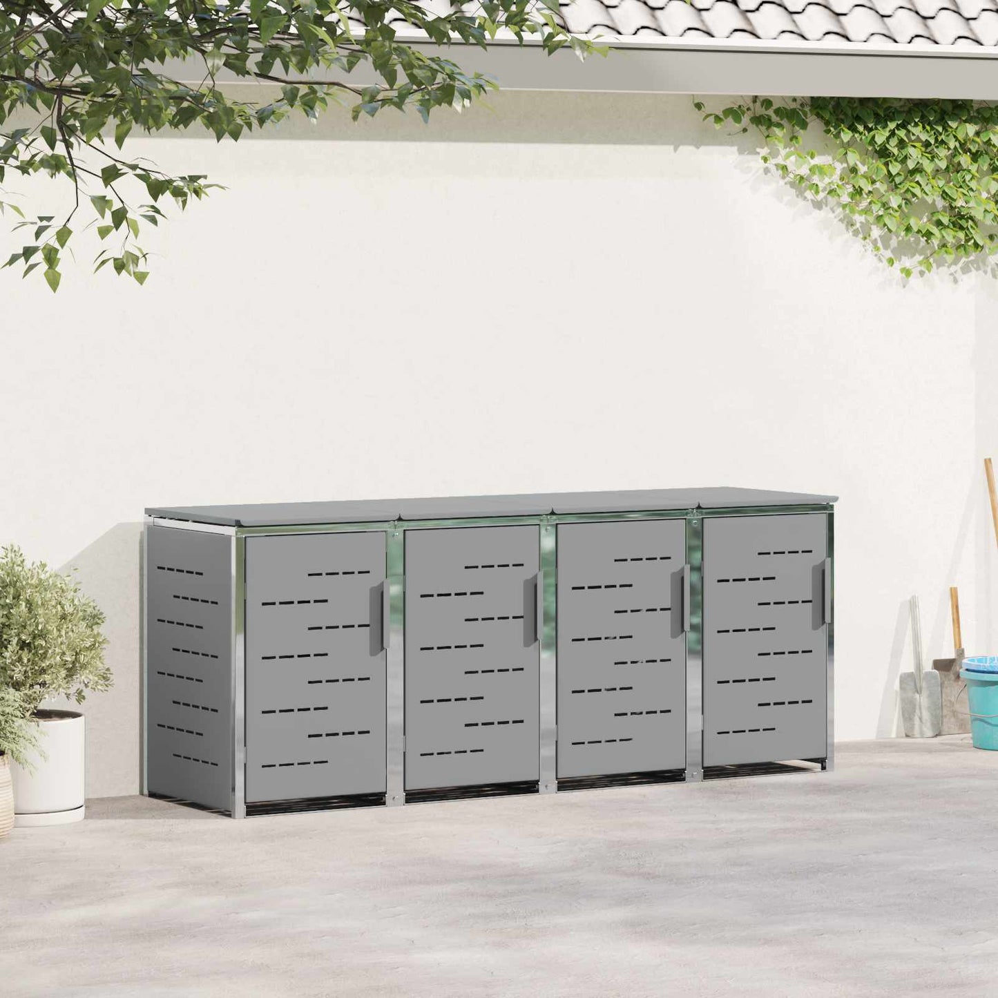 Wheelie Bin Storage Grey 276 x 77.5 x 112.5 cm Stainless Steel