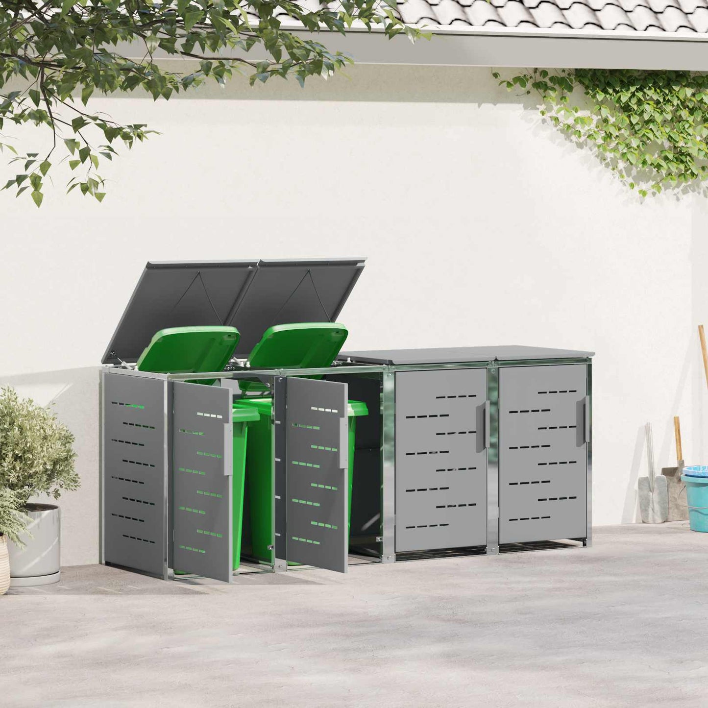 Wheelie Bin Storage Grey 276 x 77.5 x 112.5 cm Stainless Steel