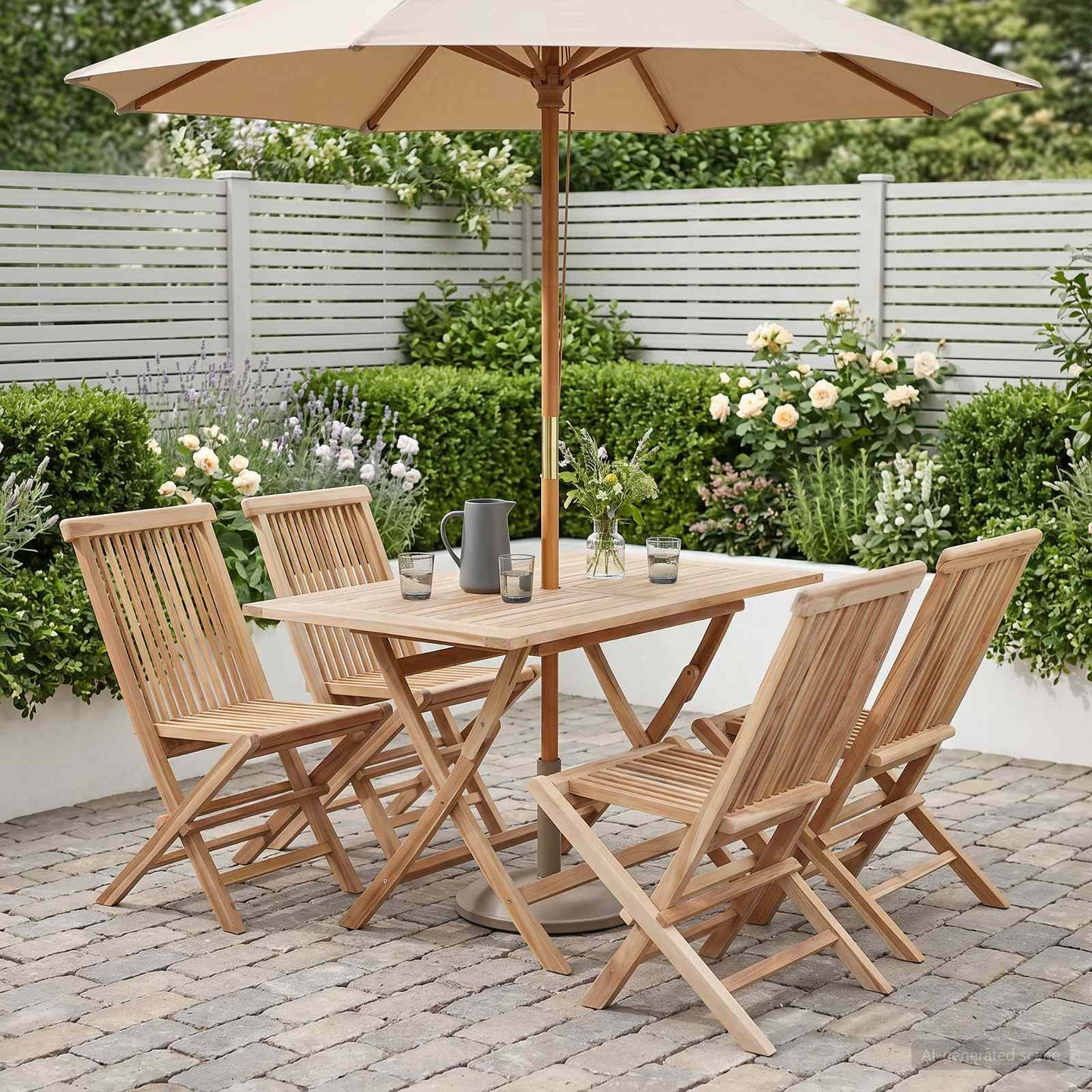 Garden Furniture Set 5 pcs Natural Solid Teak Wood