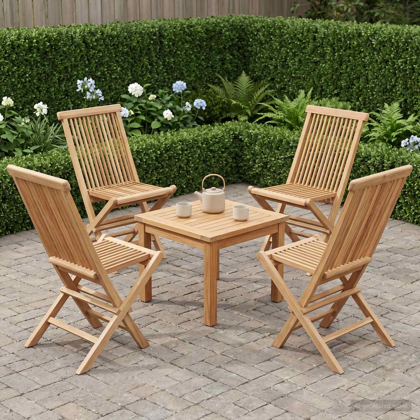Folding Garden Chair 4 pcs Natural Solid Teak Wood
